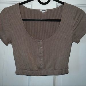 Garage tan cropped button up tee